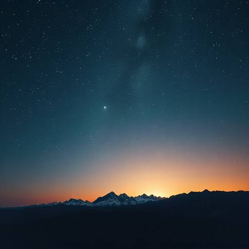 Paysage cinématographique spectaculaire avec un ciel étoilé au-dessus d'une chaîne de montagnes.