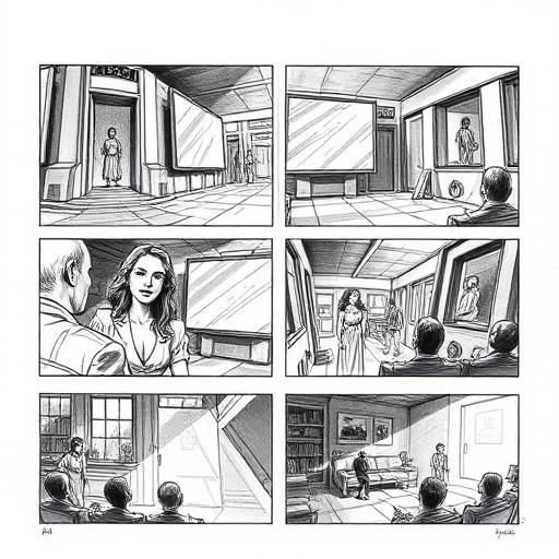 Un exemple de storyboard avec des dessins repr√©sentant les diff√©rents plans d'une sc√®ne de film.